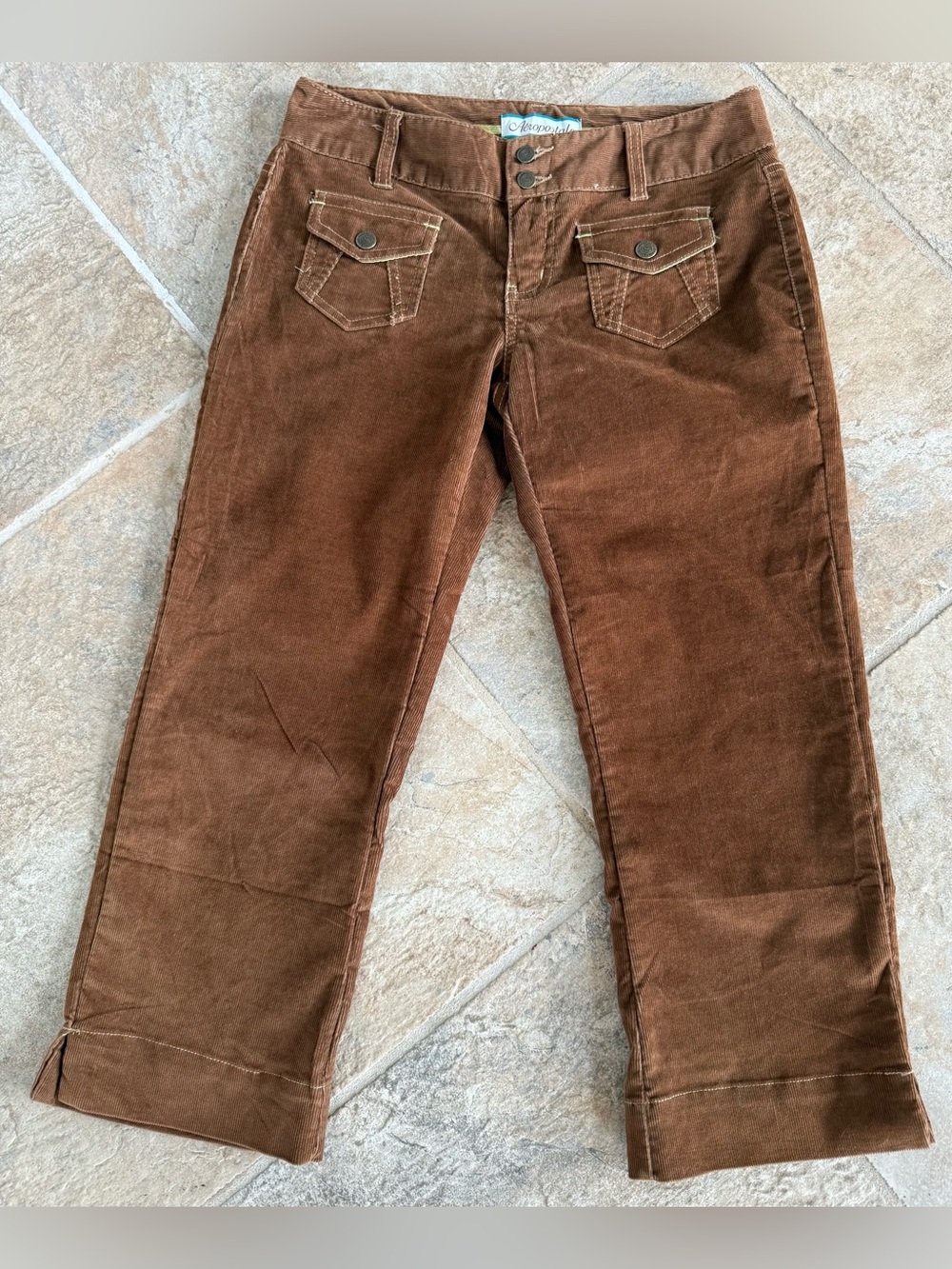 Y2K Aeropostale Brown Corduroy Utility Capri Pants – Size 3/4 – Low Rise – Excel